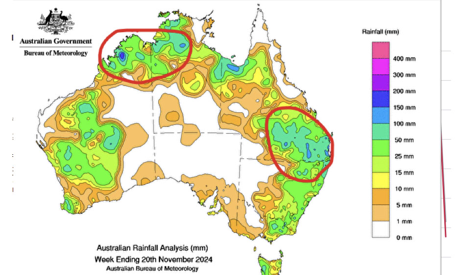 BOM Australian Rainfall Analysis map: Week ending 20th November 2024