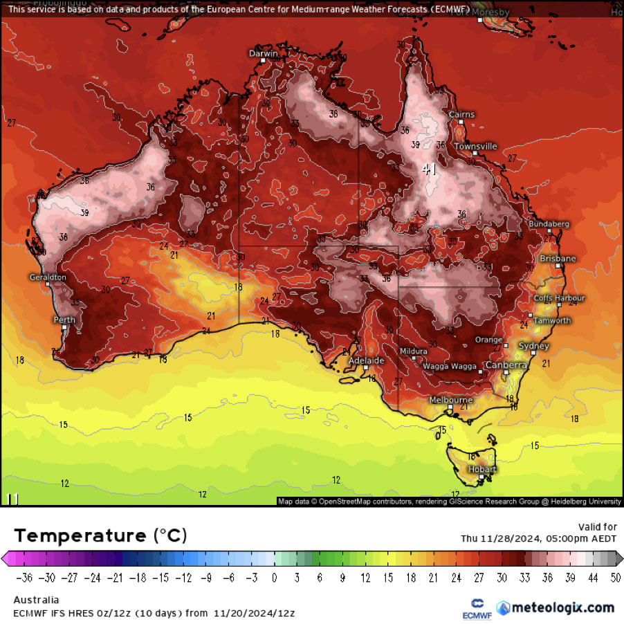 BOM Australian Temperature map: Week ending 20th November 2024