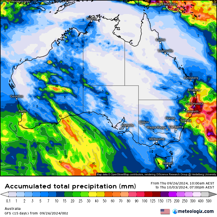 Australian Precipitation map: 26/09/2024 - 03/10/2024