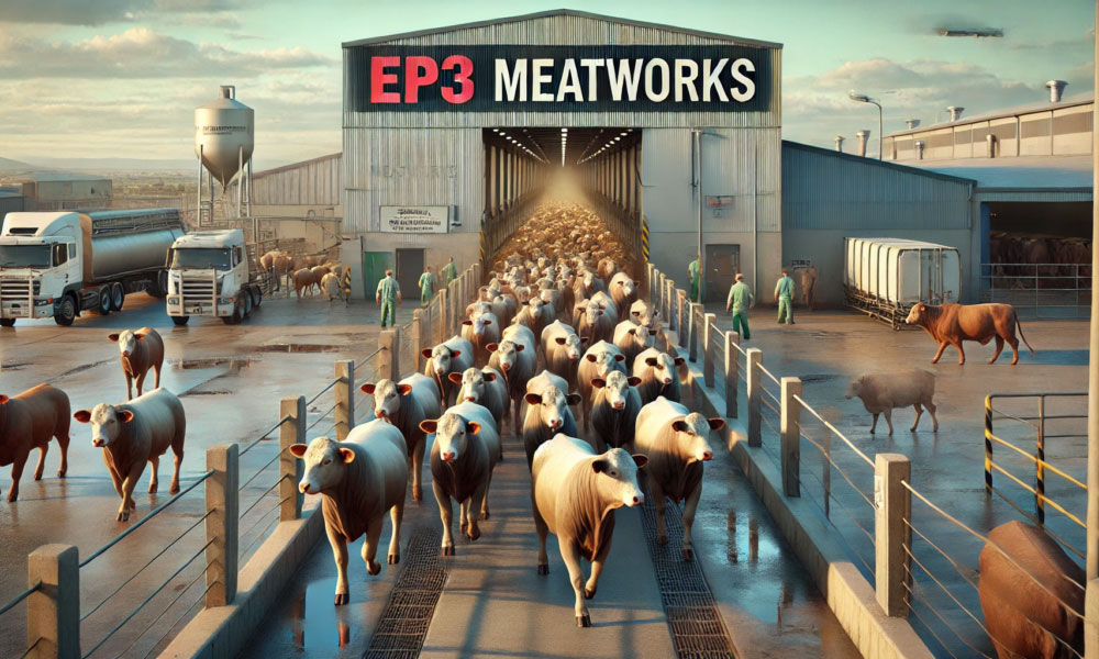 sheep walking out of a processing plant