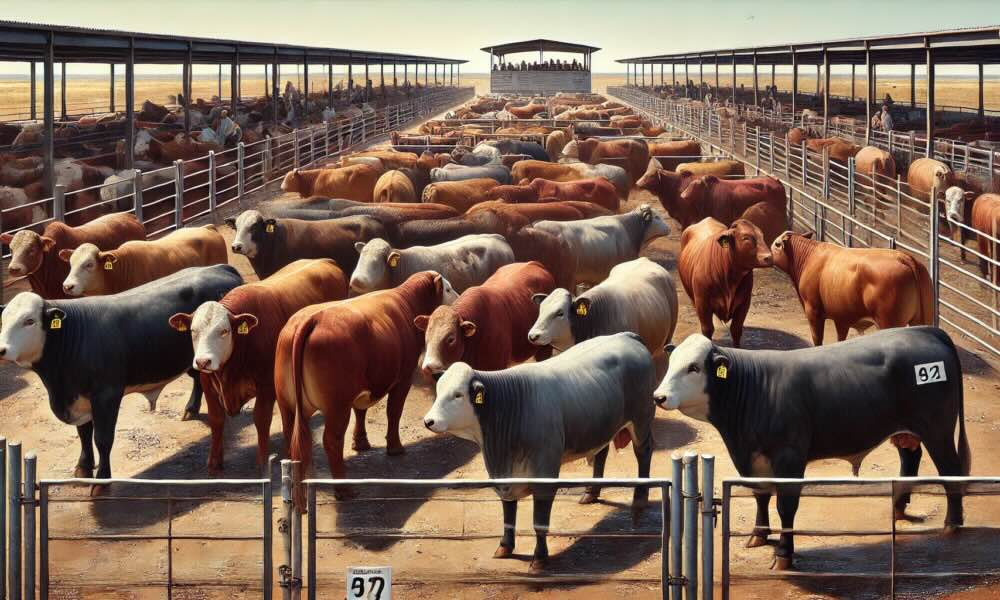 Cattle penned in a yard at an abattoir