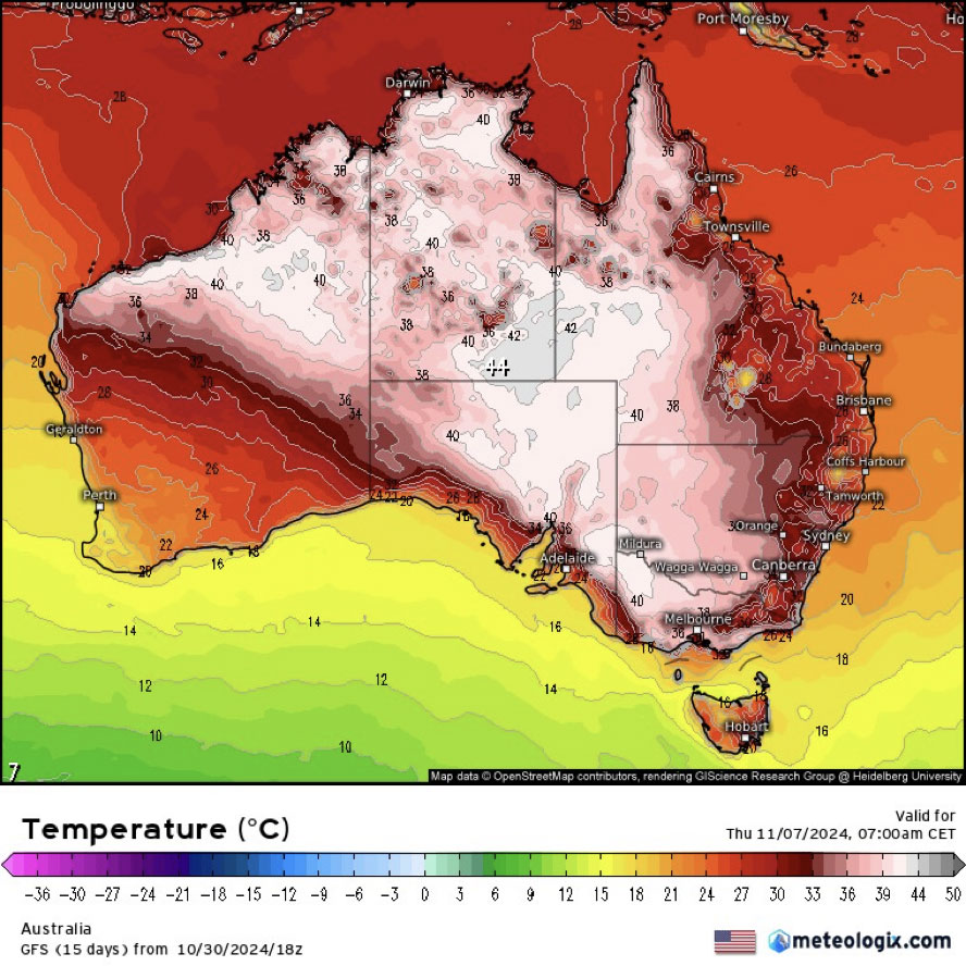 Australian temperature map: 11/07/2024
