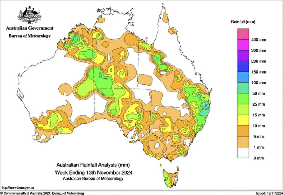 BOM Australian Rainfall Analysis map - Week ending 13th November 2024